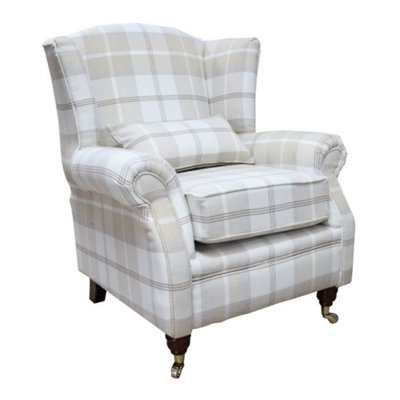 Wing Chair Original Fireside High Back Armchair P And S Balmoral Natural Check Real Fabric from B&Q