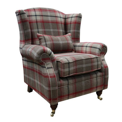 Wing Chair Original Fireside High Back Armchair P And S Balmoral Rosso Check Real Fabric from B&Q