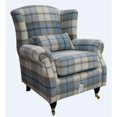 Wing Chair Original Fireside High Back Armchair P And S Balmoral Sky Check Real Fabric from B&Q