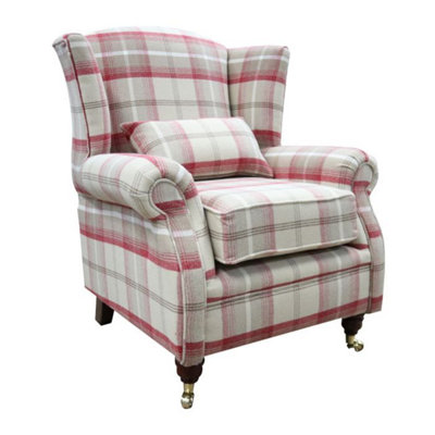 Wing Chair Original Fireside High Back Armchair P And S Balmoral Cranberry Check Real Fabric from B&Q