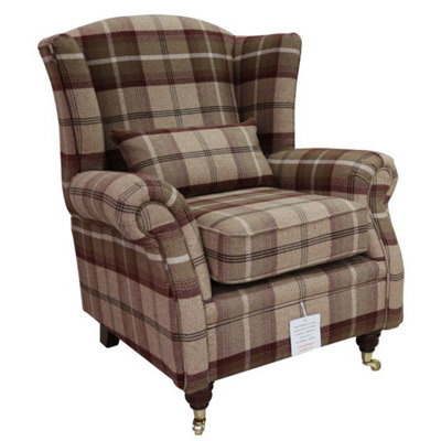 Wing Chair Original Fireside High Back Armchair P And S Balmoral Mulberry Check Real Fabric from B&Q
