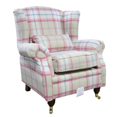 Wing Chair Original Fireside High Back Armchair P And S Balmoral Sorbet Check Real Fabric from B&Q