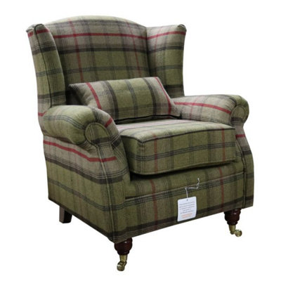 Wing Chair Original Fireside High Back Armchair P And S Balmoral Hunter Check Real Fabric from B&Q