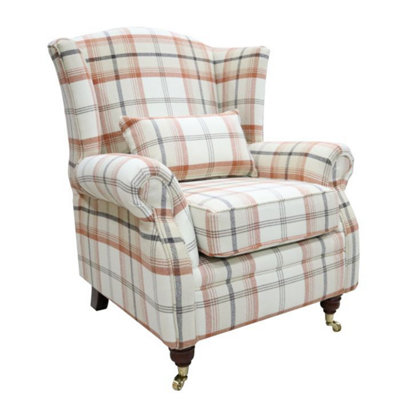 Wing Chair Original Fireside High Back Armchair P And S Balmoral Autumn Check Real Fabric from B&Q