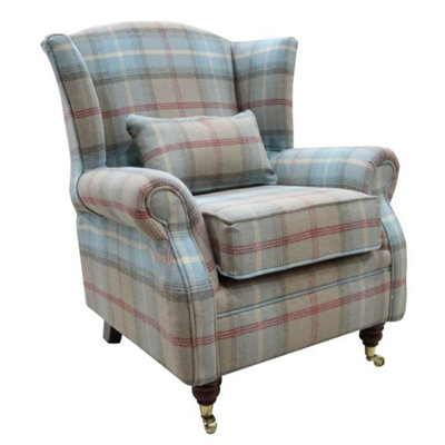 Wing Chair Original Fireside High Back Armchair P And S Balmoral Ocean Check Real Fabric from B&Q