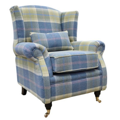 Wing Chair Original Fireside High Back Armchair P And S Balmoral Chambray Check Real Fabric from B&Q