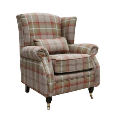 Wing Chair Original Fireside High Back Armchair P And S Balmoral Rust Check Real Fabric from B&Q