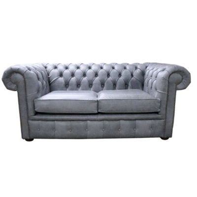 Chesterfield Original 2 Seater Settee Sofa Cracked Wax Ash Grey Real Leather from B&Q