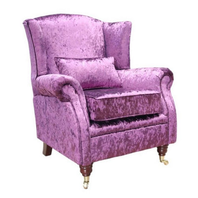  - Wing Chair Fireside High Back Armchair Shimmer Amethyst Purple Velvet In Stock