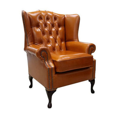 Chesterfield High Back Wing Chair Newcastle Spice Tan Leather In Mallory Style from B&Q