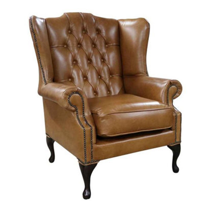 Chesterfield Bloomsbury Flat Wing Queen Anne High Back Chair Old English Tan Leather from B&Q