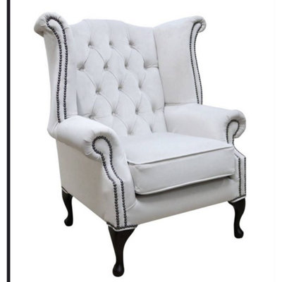 Chesterfield High Back Wing Chair Passion Silver Velvet In Queen Anne Style from B&Q