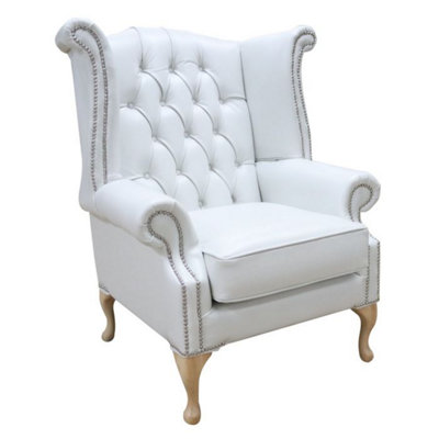 Chesterfield Georgian High Back Wing Chair Old English Ghost Leather In Queen Anne Style from B&Q