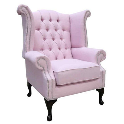 Chesterfield Linen High Back Wing Chair Charles Pink Fabric In Queen Anne Style from B&Q