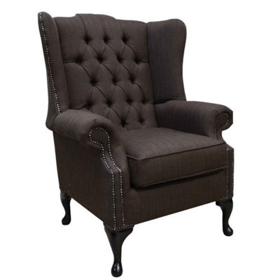 Chesterfield Prince's Flat Wing Queen Anne Chair Emporio Brown Fabric from B&Q