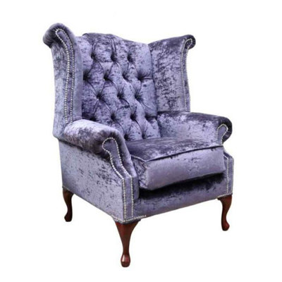 Chesterfield High Back Wing Chair Modena Plum Velvet In Queen Anne Style from B&Q