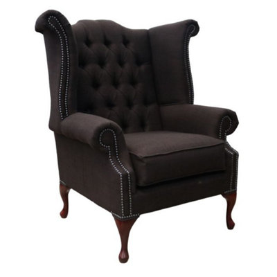 Chesterfield Linen High Back Wing Chair Charles Sandlewood Brown In Queen Anne Style from B&Q