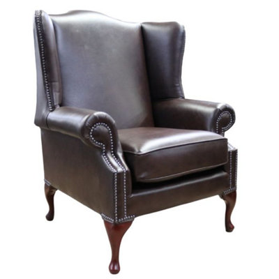 Chesterfield Flat Saxon High Back Chair Antique Brown Leather In Mallory Style from B&Q