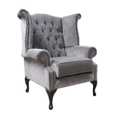 Chesterfield High Wing Back Chair Pimlico Bark Fabric In Queen Anne Style from B&Q
