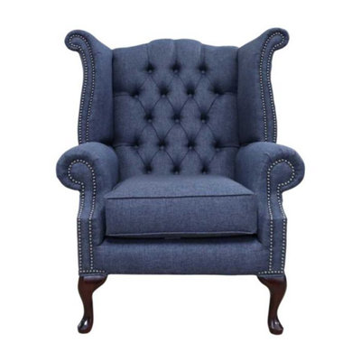 Chesterfield Georgian Wing Chair Gleneagles Plain Granite Fabric In Queen Anne Style from B&Q