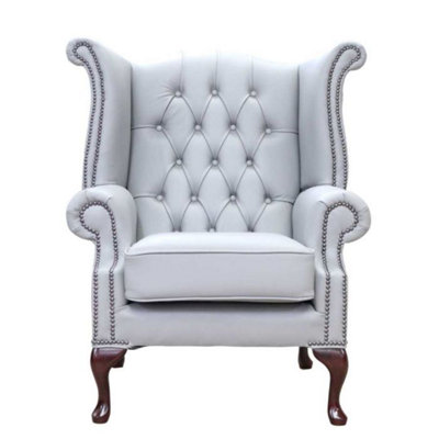 Chesterfield High Back Wing Chair Vele Huxley Leather In Queen Anne Style from B&Q