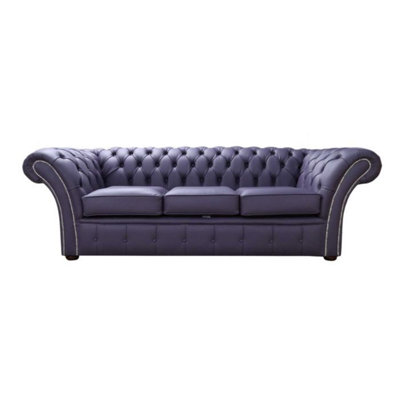 Chesterfield 3 Seater Sofa Settee Shelly Amethyst Purple Leather In Balmoral Style from B&Q