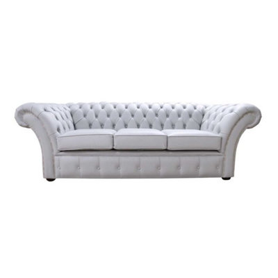 Chesterfield 3 Seater Sofa Settee Shelly Silver Grey Leather In Balmoral Style from B&Q