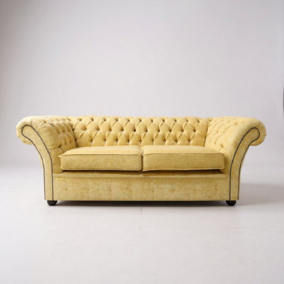 Chesterfield 3 Seater Sofa Settee Pimlico Corn Fabric In Balmoral Style from B&Q