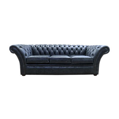 Chesterfield 3 Seater Sofa Settee New England Black Leather In Balmoral Style from B&Q