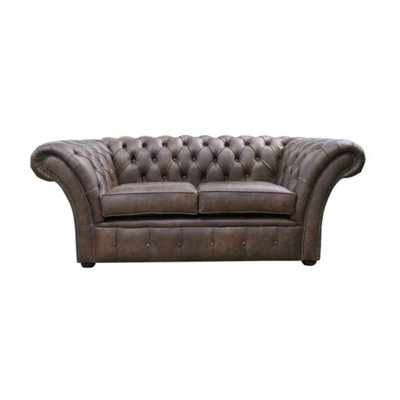 Chesterfield 2 Seater Sofa Settee Cracked Wax T Brown Leather In Balmoral Style from B&Q