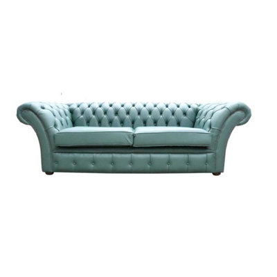 Chesterfield 3 Seater Sofa Settee Shelly Jade Green Leather In Balmoral Style from B&Q