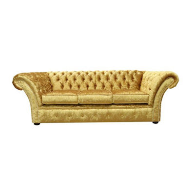 Chesterfield 3 Seater Sofa Settee Shimmer Gold Velvet Fabric In Balmoral Style from B&Q