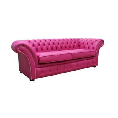 Chesterfield 3 Seater Sofa Settee Vele Fuchsia Pink Leather In Balmoral Style from B&Q
