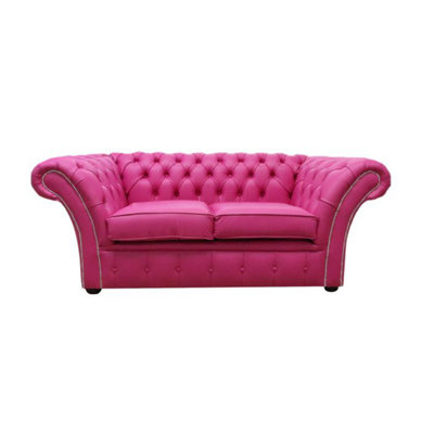 Chesterfield 2 Seater Sofa Settee Vele Fuchsia Pink Leather In Balmoral Style from B&Q