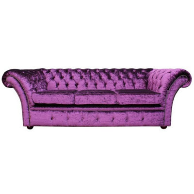Chesterfield 3 Seater Sofa Settee Boutique Crush Purple Velvet Fabric In Balmoral Style from B&Q