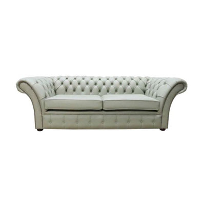 Chesterfield 3 Seater Sofa Settee Shelly Thyme Green Leather In Balmoral Style from B&Q