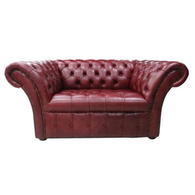 Chesterfield 1.5 Seater Sofa Buttoned Seat Old English Burgandy Leather In Balmoral Style from B&Q