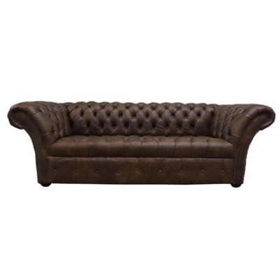 Chesterfield 3 Seater Sofa Buttoned Seat Cracked Wax T Brown Leather In Balmoral Style from B&Q
