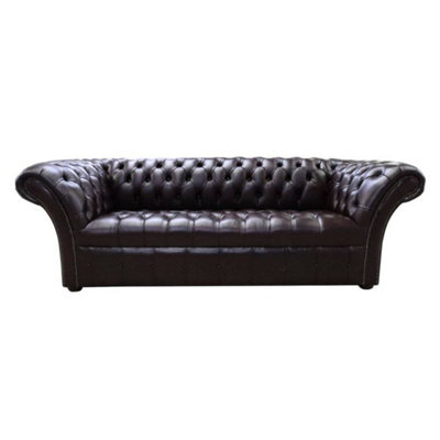 Chesterfield 3 Seater Buttoned Seat Leather Sofa Antique Brown In Balmoral Style from B&Q