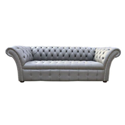 Chesterfield 3 Seater Sofa Buttoned Seat Silver Birch Leather In Balmoral Style from B&Q