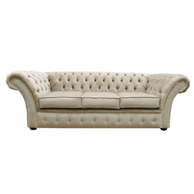 Chesterfield 3 Seater Sofa Settee Azzuro Fudge Fabric In Balmoral Style from B&Q
