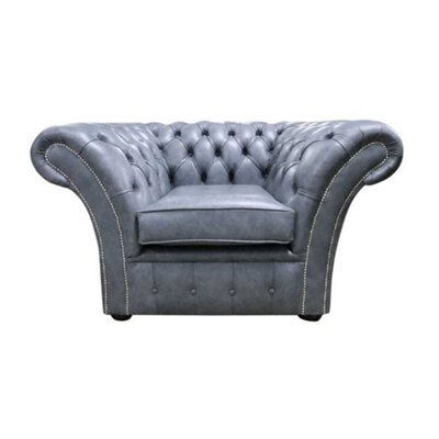 Chesterfield Club Armchair Stella Liquorice Leather In Balmoral Style from B&Q