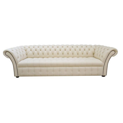 Chesterfield 4 Seater Sofa Buttoned Seat Cottonseed Cream Leather In Balmoral Style from B&Q