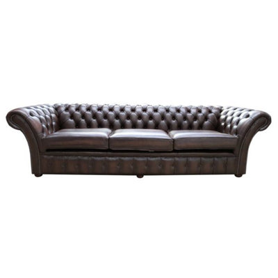 Chesterfield 4 Seater Sofa Settee Antique Brown Real Leather In Balmoral Style from B&Q