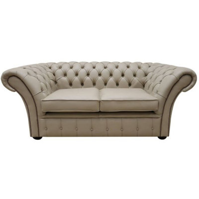 Chesterfield 2 Seater Sofa Settee Shelly Pebble Leather In Balmoral Style from B&Q