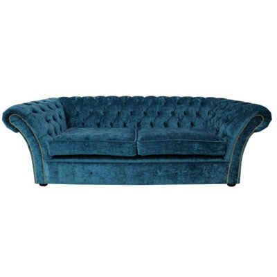 Chesterfield 3 Seater Sofa Modena Peacock Blue Fabric In Balmoral Style from B&Q
