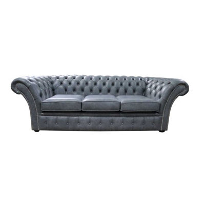 Chesterfield 3 Seater Sofa Settee Stella Liquorice Grey Leather In Balmoral Style from B&Q