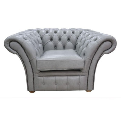 Chesterfield Club Armchair Stella Dove Grey Leather In Balmoral Style from B&Q