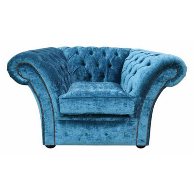 Chesterfield Club Chair Modena Peacock Blue Velvet In Balmoral Style from B&Q