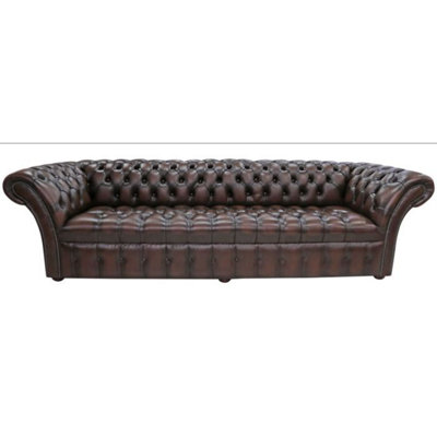 Chesterfield 4 Seater Buttoned Seat Sofa Settee Antique Brown Leather In Balmoral Style from B&Q